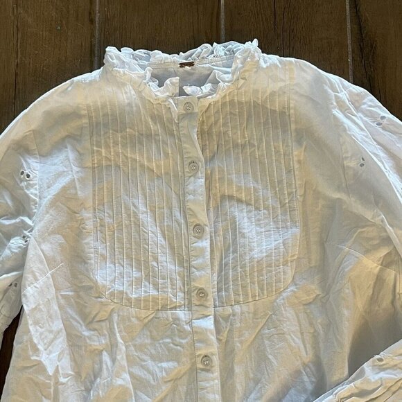 Free People Button Down Ruffle And Eyelet Ballon Sleeve Blouse White Medium - Picture 5 of 12